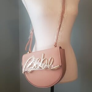 Bebe Blush Pink Gabriel Saddle Bag Crossbody Bag with Gold Logo
